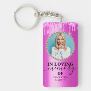 Rosy Glitter Drips Memorial In Loving Memory Keychain