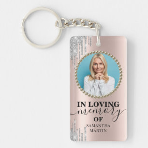 Rosy Gold Glitter Drips Memorial In Loving Memory  Keychain