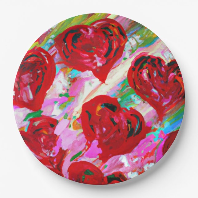 Rosy Hearts Paper Plates (Front)