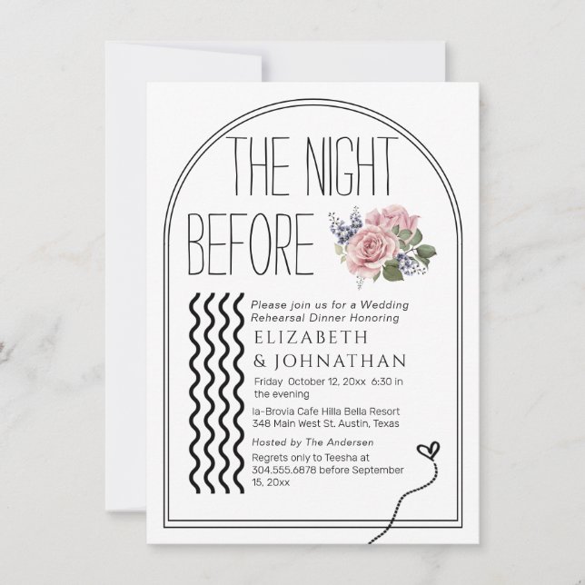 Rosy Minimal Script The Night Before Invitation (Front)