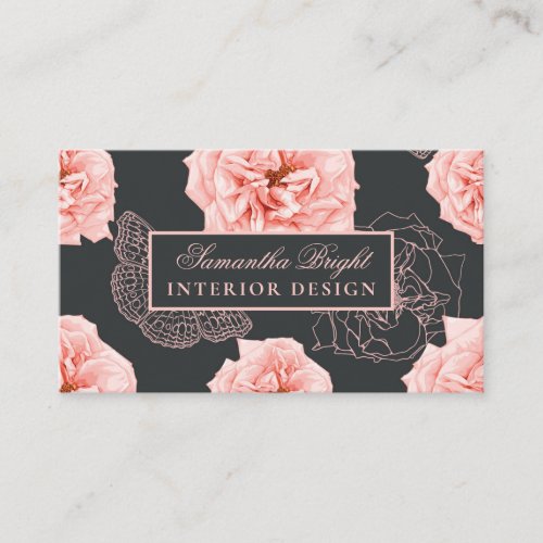 Rosy Modern Floral Butterfly Business Card