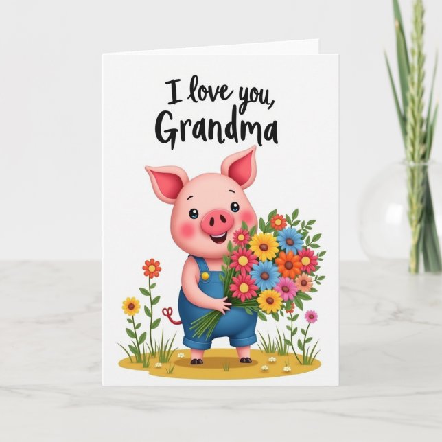 Rosy Pig Grandma Love Card (Front)