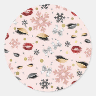 Rosy Pink Girly Beauty Makeup Holiday Christmas Classic Round Sticker