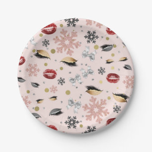 Rosy Pink Girly Beauty Makeup Holiday Christmas Paper Plates