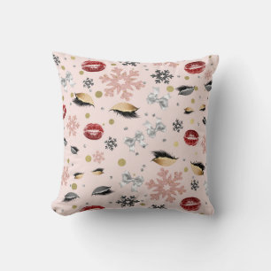 Rosy Pink Girly Beauty Makeup Holiday Christmas Throw Pillow