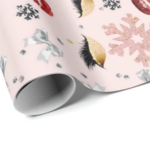 Rosy Pink Girly Beauty Makeup Holiday Christmas Wrapping Paper