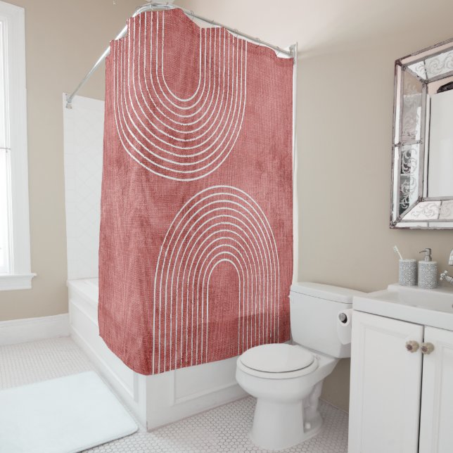 Rosy Pink Minimalist Shower Curtain (In Situ)