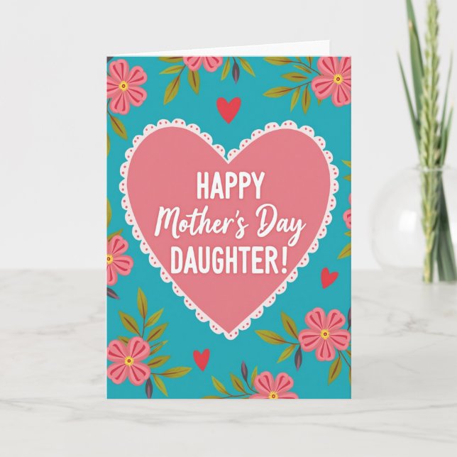 Rosy Pink Mothers Day Heart Card (Front)