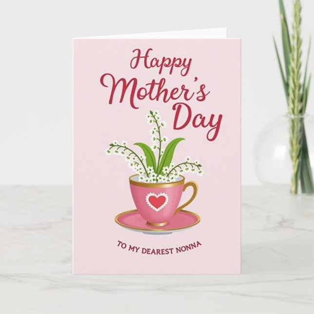 Rosy Pink Mothers Day Teacup Card (Front)