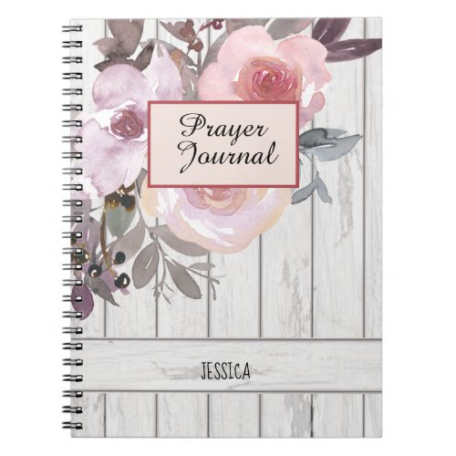 Rosy Pink Purple Floral Wood Name Prayer Journal