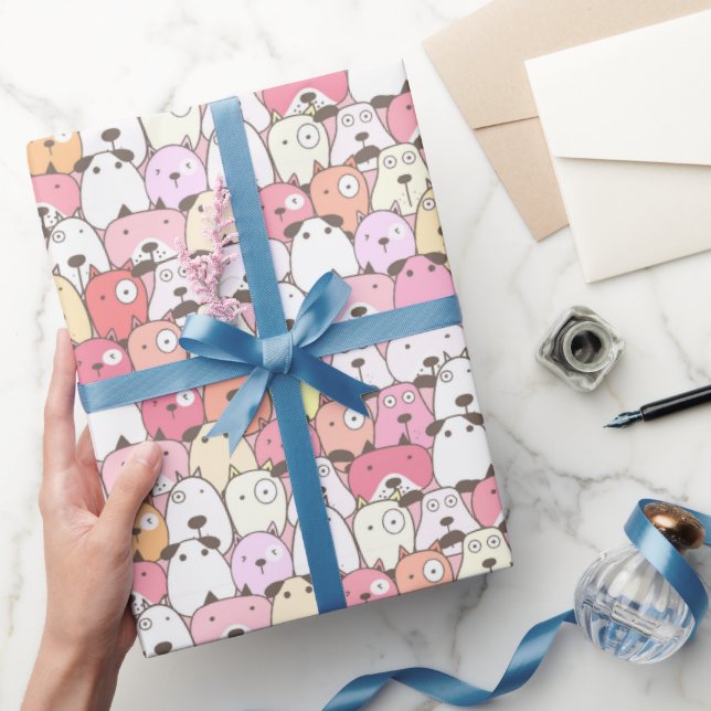 Rosy Pink Stacked Dogs Wrapping Paper (Gifting)