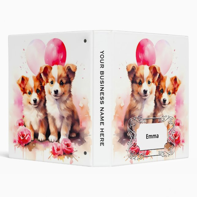 Rosy Puppy Love Watercolor 3 Ring Binder (Background)