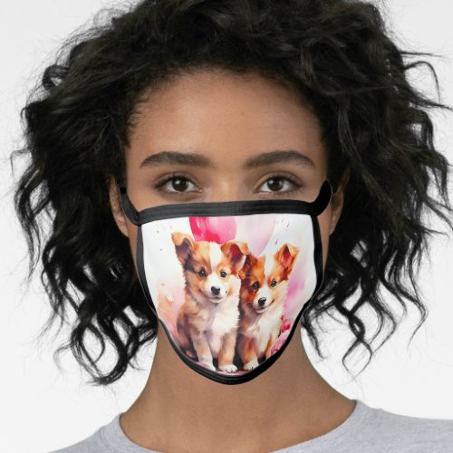 Rosy Puppy Love Watercolor Face Mask