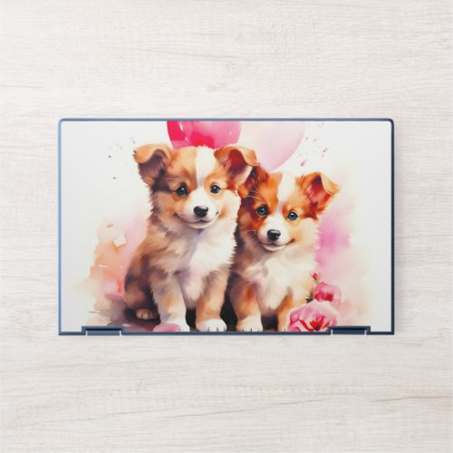 Rosy Puppy Love Watercolor HP Laptop Skin