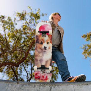 Rosy Puppy Love Watercolor Skateboard