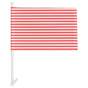 Rosy Red and White Simple Horizontal Striped Car Flag