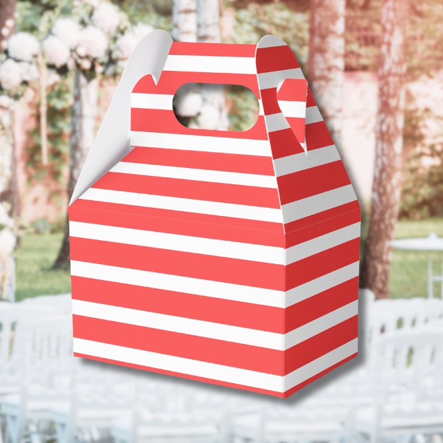 Rosy Red and White Simple Horizontal Striped Favor Boxes (Creator Uploaded)