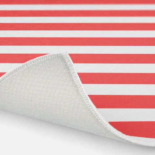 Rosy Red and White Simple Horizontal Striped Outdoor Rug