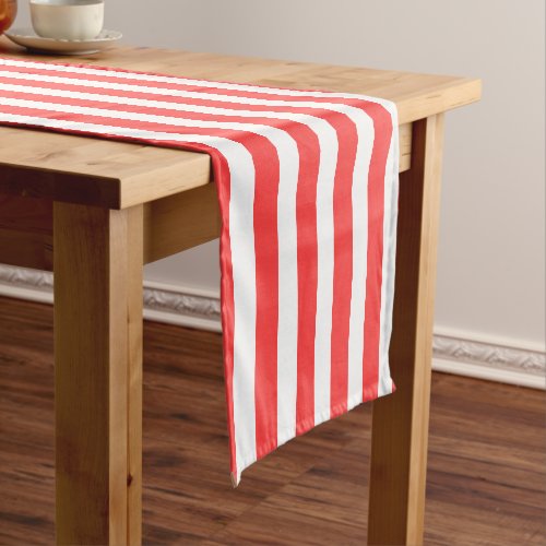 Rosy Red and White Simple Horizontal Striped Short Table Runner