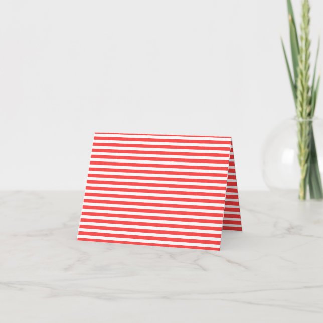 Rosy Red and White Simple Horizontal Striped Thank You Card (Front)
