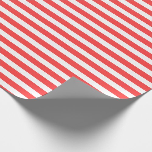 Rosy Red and White Simple Horizontal Striped Wrapping Paper