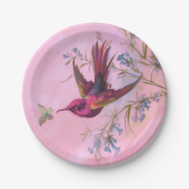 Rosy Red Hummingbird Paper Plates (Front)
