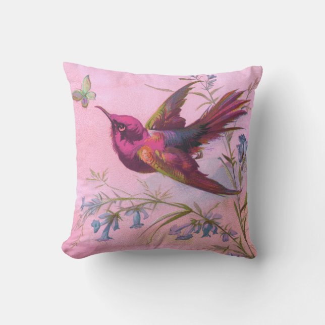 Rosy Red Hummingbird Throw Pillow (Front)
