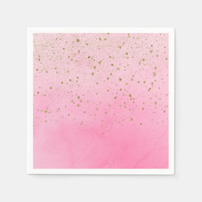 Rosy Rose Pink & Gold Glitter Bridal Shower Party Napkins (Front)