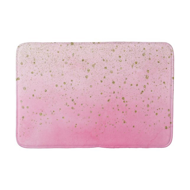Rosy Rose Pink & Gold Glitter Glam Sparkly Chic Bath Mat (Front)