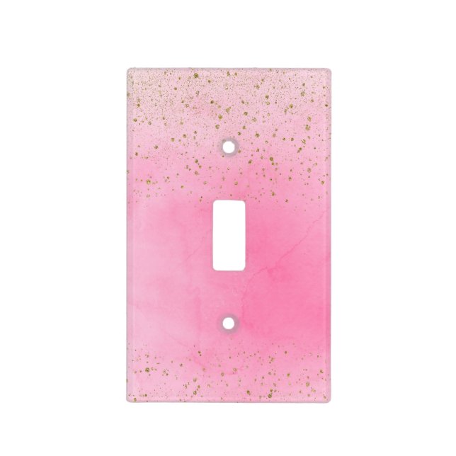 Rosy Rose Pink & Gold Glitter Glam Sparkly Chic Light Switch Cover (Front)