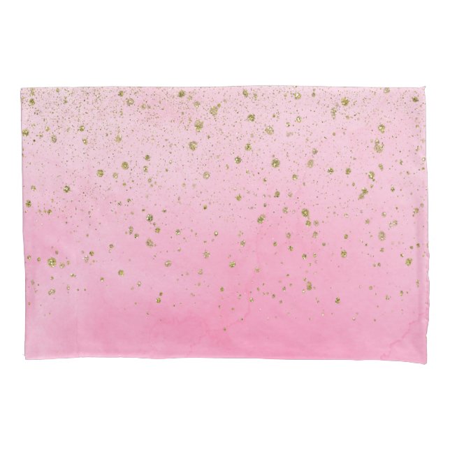 Rosy Rose Pink & Gold Glitter Glam Sparkly Chic Pillow Case (Front)