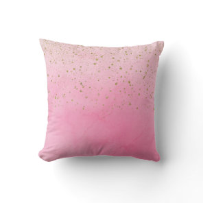 Rosy Rose Pink & Gold Glitter Glam Sparkly Chic Throw Pillow