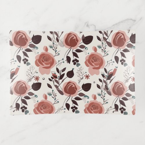 Rosy Serenity Neutral_leaning Red Rose Pattern Tr Trinket Tray