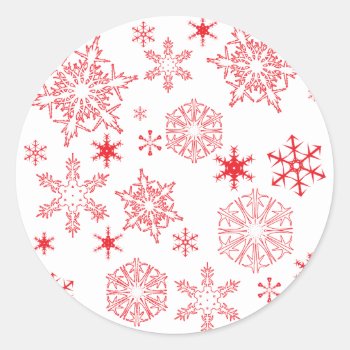 Rosy Snowflakes Classic Round Sticker by Shaneys at Zazzle
