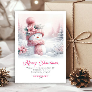 Rosy snowy pink snowman kids card digital editable