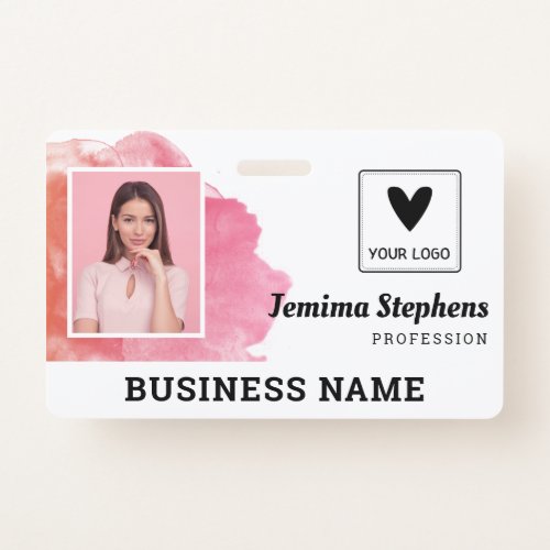 Rosy Watercolor Add Your Logo Employee Badge