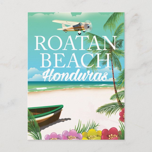 Rotan Beach Honduras vintage travel poster Postcard (Front)