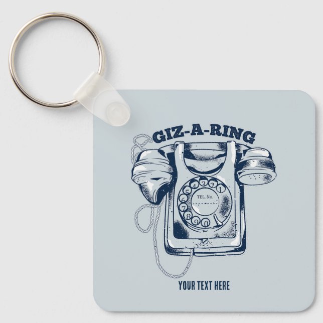 Rotary dial telephone Blue Keychain (Front)