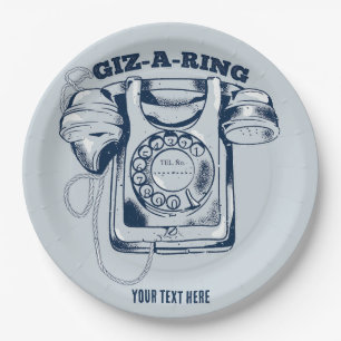 Rotary dial telephone Blue Paper Plates