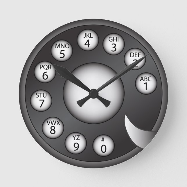 Rotary Phone Dial (Black) Round Clock (Front)