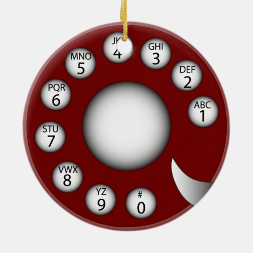 Rotary Phone Dial Red Ceramic Ornament