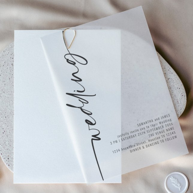 Rotated Calligraphy Black Text Wedding Vellum Invitations (Creator Uploaded)