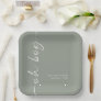 Rotated Calligraphy Name Sage Oh Boy Baby Shower Paper Plates