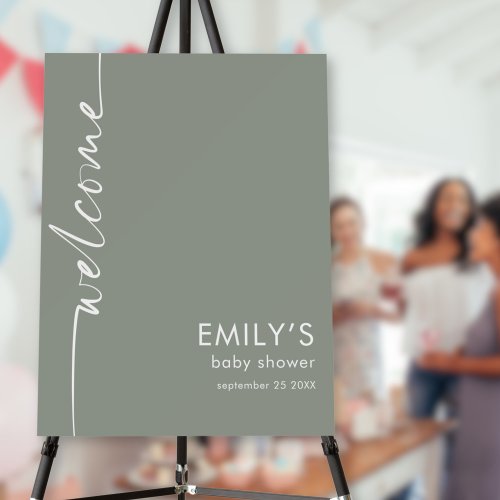 Rotated Calligraphy Sage Green Welcome Baby Shower Foam Board