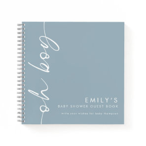 Rotated Dusty Blue Oh Boy Baby Shower Guest Book