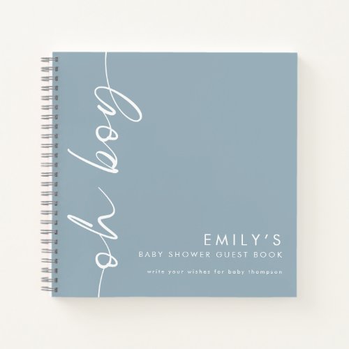 Rotated Dusty Blue Oh Boy Baby Shower Guest Book