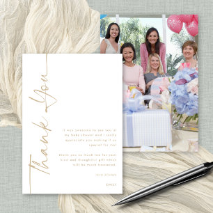 Rotated Gold Script Photo Baby Shower Thank You Card