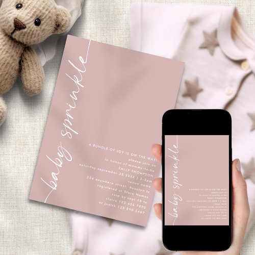 Rotated Script Dusty Rose Baby Shower Sprinkle Invitation