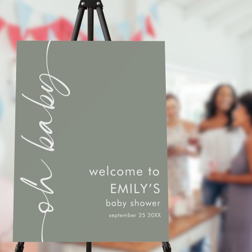 Rotated Script Oh Baby Sage Welcome Baby Shower Foam Board