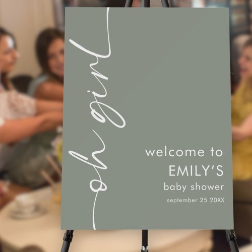 Rotated Script Oh Girl Sage Welcome Baby Shower Foam Board